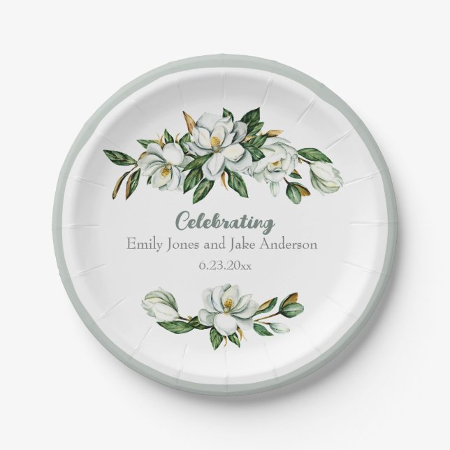 Soft Watercolor Magnolia Greenerity Wedding Paper  Pappteller (Vorderseite)