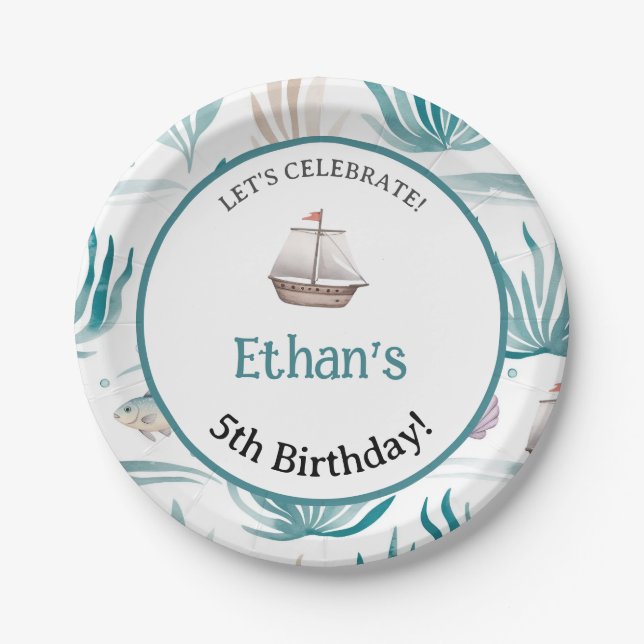 Soft Watercolor Ocean Scene Pappteller (Vorderseite)