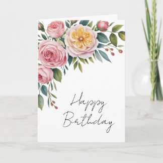 Soft watercolor roses birthday card karte