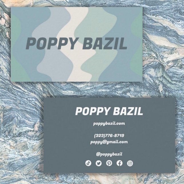 Soft Wavy Stripes Minimalistisch, fett blau grün Visitenkarte (Von Creator hochgeladen)