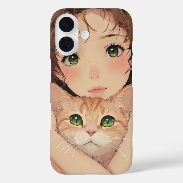 Soft Whispers – Cat & Girl Anime Art iPhone Case (Rückseite)