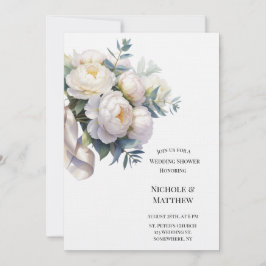 Soft White Peony with Eucalyptus Wedding Shower Einladung