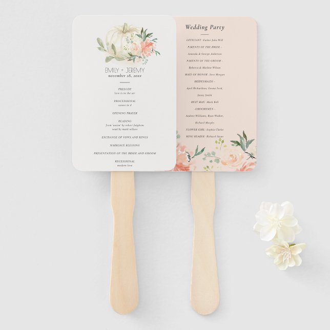 Soft White Pumpkin Blush Floral Wedding Program Fächer (Vorne und Hinten)