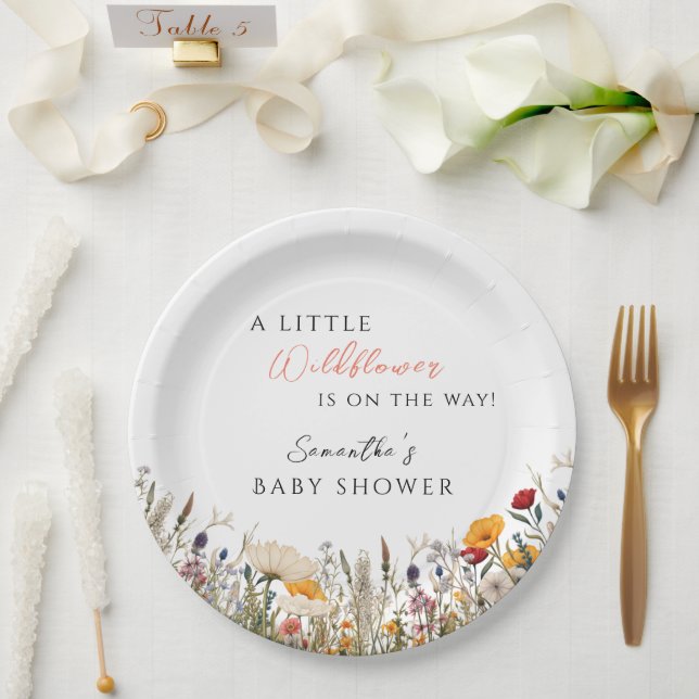 Soft White Wildflower Bloom Baby Shower Pappteller (Hochzeit)