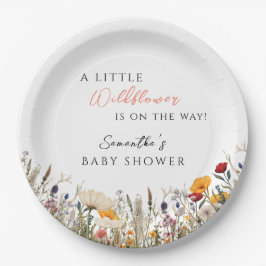 Soft White Wildflower Bloom Baby Shower Pappteller