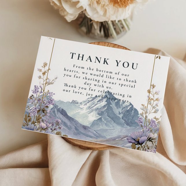 Soft Wildflower Mountain Wedding Dankeskarte (Von Creator hochgeladen)