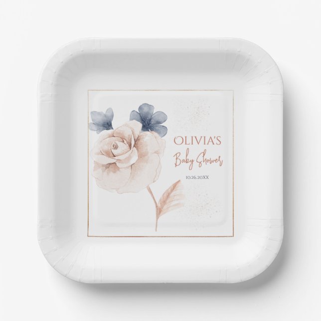 Soft Wildflowers Modern Baby Shower Pappteller (Vorderseite)