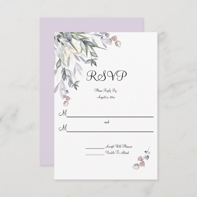 Soft Willows Lilac, schottische Heather, Wedding RSVP Karte (Vorne/Hinten)