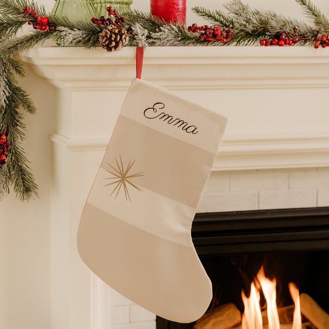 Soft Winter Bands Christmas Stocking Kleiner Weihnachtsstrumpf (Soft beige and ivory bands bring warm winter accents to your mantle)