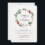 Soft Winter Berry Christmas Einladung<br><div class="desc">Dieser zarte Kranz in Aquarellfarbe hat traditionelle Weihnachtsfarben, Waldgrün, Olivengrün und Cranberry rot auf hellem Weiß. Die Braut- und Zeltnamen werden im Zentrum des Kranzes aufgeführt, die übrigen Einzelheiten der Hochzeit finden Sie direkt unten. Der gesamte Text kann bearbeitet werden, um den Bedürfnissen der Veranstaltung Anzug. Die Rückseite hat einen...</div>