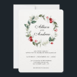 Soft Winter Berry Christmas Einladung<br><div class="desc">Dieser zarte Kranz in Aquarellfarbe hat traditionelle Weihnachtsfarben, Waldgrün, Olivengrün und Cranberry rot auf hellem Weiß. Die Braut- und Zeltnamen werden im Zentrum des Kranzes aufgeführt, die übrigen Einzelheiten der Hochzeit finden Sie direkt unten. Der gesamte Text kann bearbeitet werden, um den Bedürfnissen der Veranstaltung Anzug. Die Rückseite hat einen...</div>