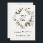 Soft Winter Berry Christmas | FOTO Save The Date<br><div class="desc">Dieses zarte Aquarellbouquet hat traditionelle Weihnachtsfarben, Waldgrün, Olivgrün und Cranberry rot auf hellem Weiß. Die Worte Save the Date sind handschriftlich. Die Brautnamen und die Namen der Zeltpaare werden direkt unten aufgeführt, die übrigen Einzelheiten finden Sie direkt unten. Der gesamte Text kann bearbeitet werden, um den Bedürfnissen der Veranstaltung Anzug....</div>
