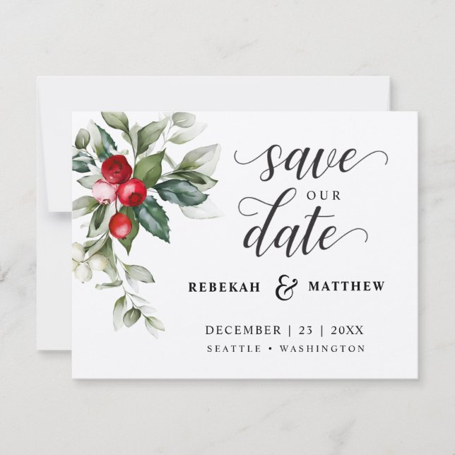 Soft Winter Berry Christmas Save The Date (Vorderseite)