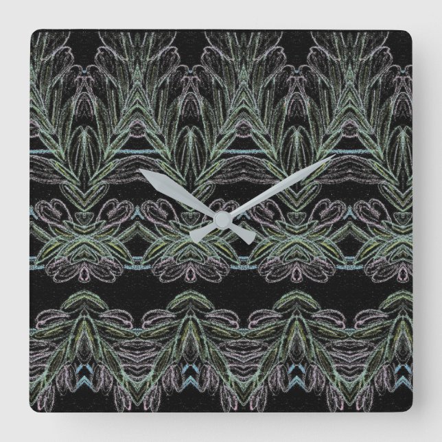 Soft Wirbel Black Quadratische Wanduhr (Vorderseite)