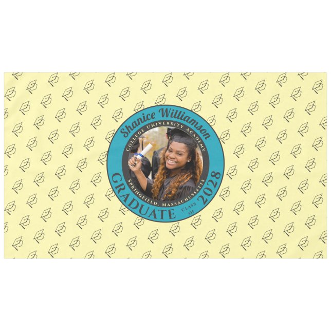 Soft Yellow Modern Graduation Photo Cap Pattern Tischdecke (Vorderseite (Horizontal))
