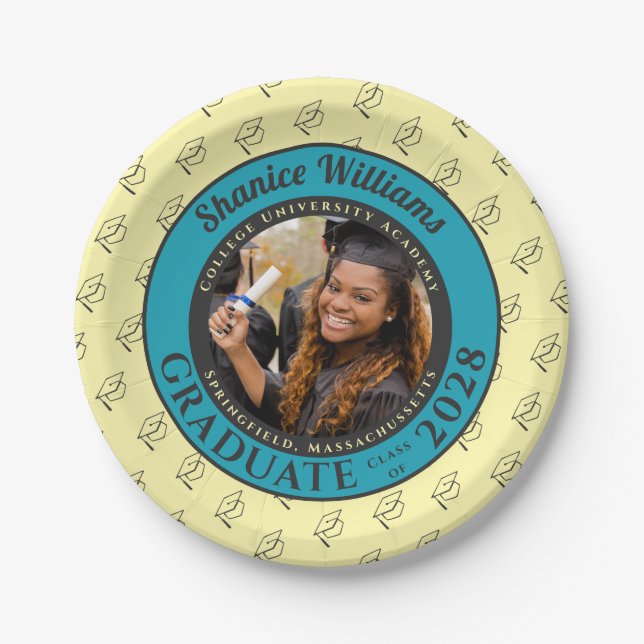 Soft Yellow Photo Modern Graduation Party Pappteller (Vorderseite)
