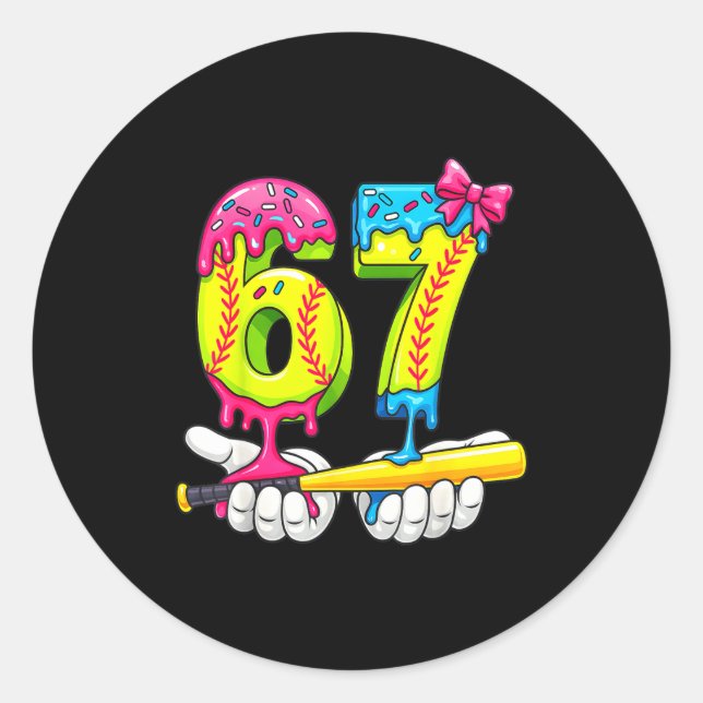 Softball 67 Ice Cream Drip Six Seven Boys Funny Me Runder Aufkleber (Vorderseite)