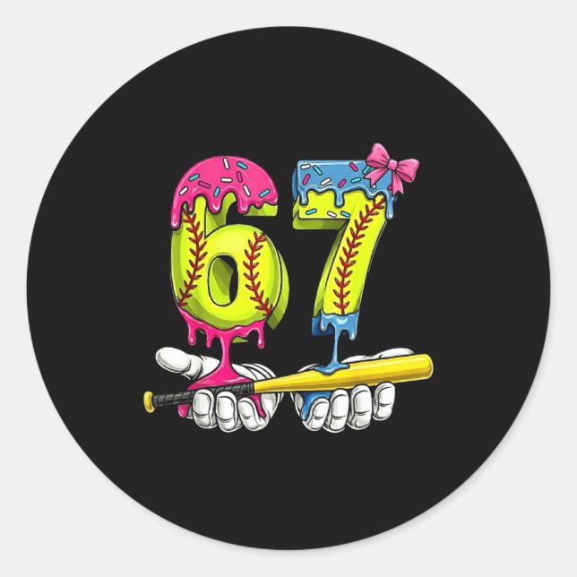 Softball 67 Ice Cream Drip Six Seven Boys Funny Me Runder Aufkleber (Vorderseite)