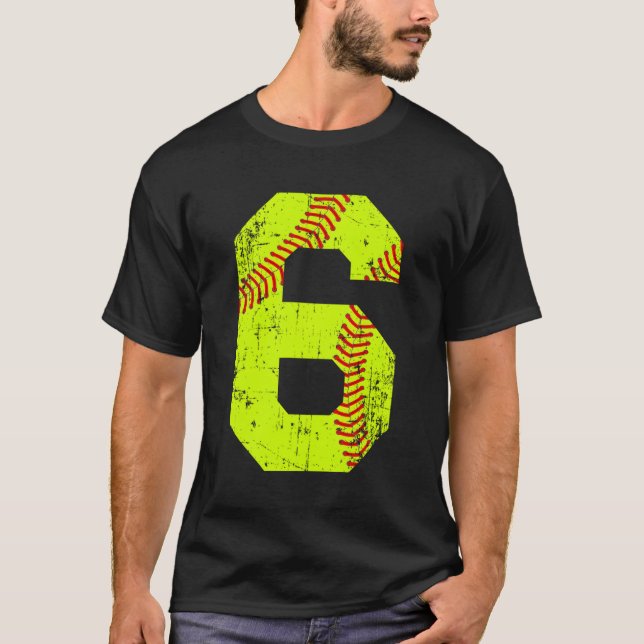 Softball 6 Jersey-Nummer T-Shirt (Vorderseite)