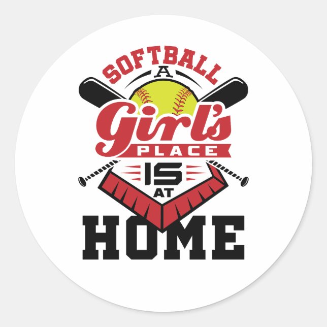 Softball A Girl's Place Is At Home Runder Aufkleber (Vorderseite)