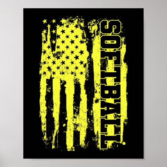 Softball American Flag Softball Player Poster (Vorne)