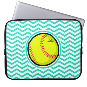 Softball; Aqua Green Zickzack Laptopschutzhülle