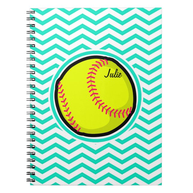 Softball; Aqua Green Zickzack Notizblock (Vorderseite)