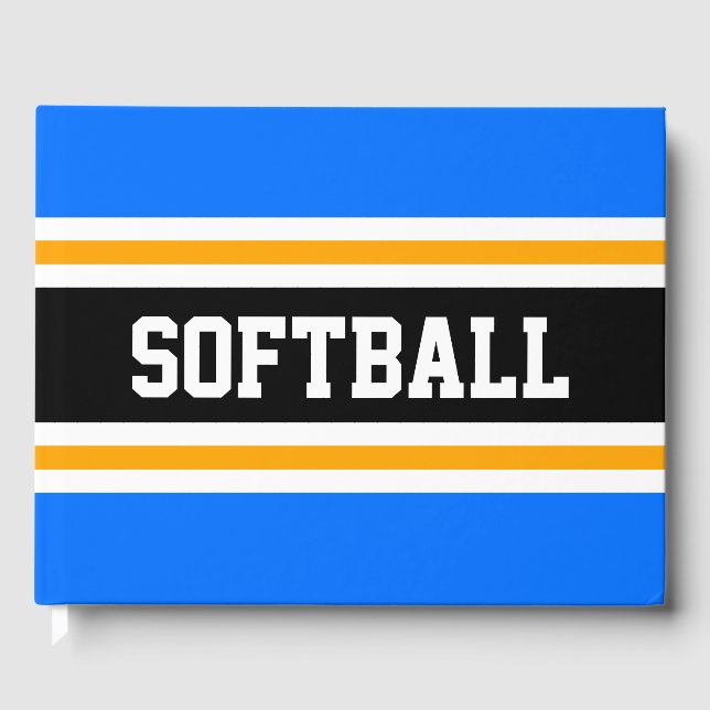 SOFTBALL Athletic Bright Blue Yellow Black Stripes Gästebuch (Vorderseite)