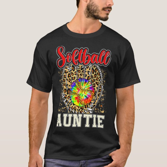 Softball Auntie Leopard Game Day T-Shirt (Vorderseite)