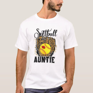 Softball Auntie Leopard Game Day Tante Mutter Soft T-Shirt