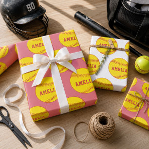 Softball Ball Player Kinder Name Geburtstag Geschenkpapier Set