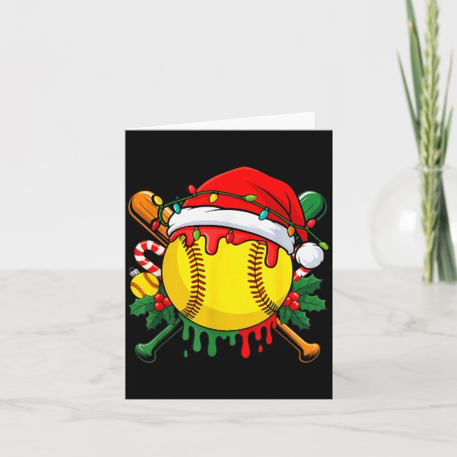 Softball Ball Santa Hat Christmas Softball Drip Xm Karte (Vorderseite)