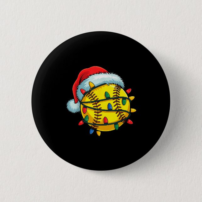 Softball Ball Santa Hat Christmas Softball Xmas Li Button (Vorderseite)