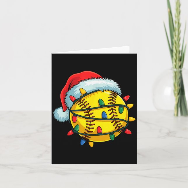 Softball Ball Santa Hat Christmas Softball Xmas Li Karte (Vorderseite)
