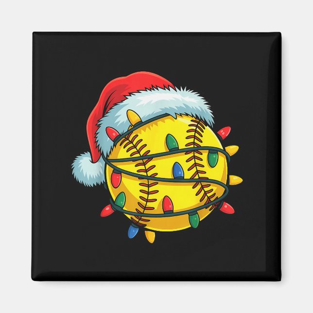 Softball Ball Santa Hat Christmas Softball Xmas Li Magnet (Vorne)