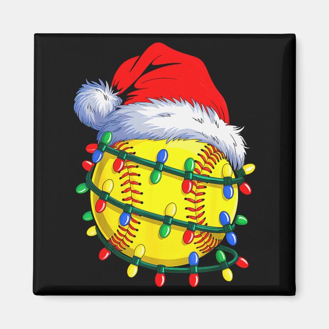 Softball Ball Santa Hat Christmas Softball Xmas Li Magnet (Vorne)