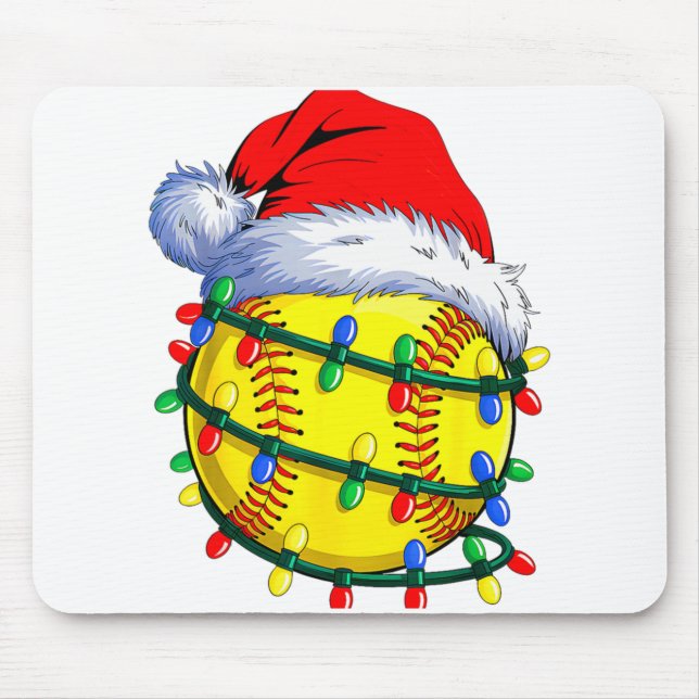 Softball Ball Santa Hat Christmas Softball Xmas Li Mousepad (Vorne)