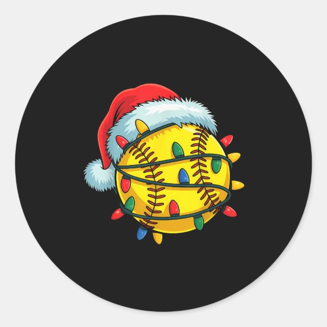 Softball Ball Santa Hat Christmas Softball Xmas Li Runder Aufkleber (Vorderseite)