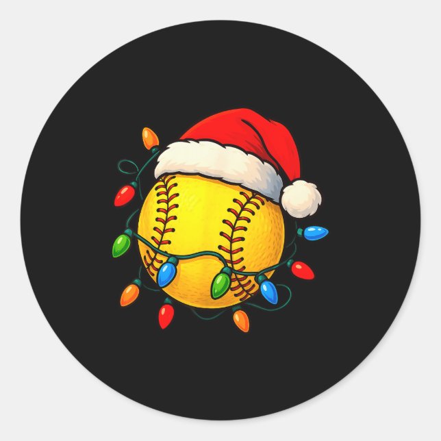 Softball Ball Santa Hat Christmas Softball Xmas Li Runder Aufkleber (Vorderseite)