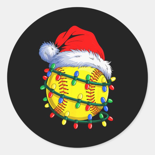 Softball Ball Santa Hat Christmas Softball Xmas Li Runder Aufkleber (Vorderseite)