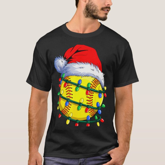 Softball Ball Santa Hat Christmas Softball Xmas Li T-Shirt (Vorderseite)