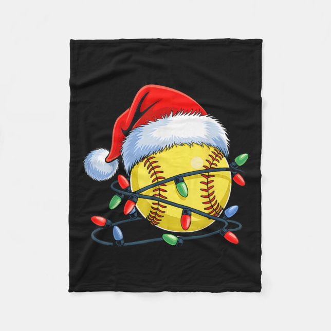 Softball Ball Santa Hat Xmas Funny Christmas Softb Fleecedecke (Vorderseite)