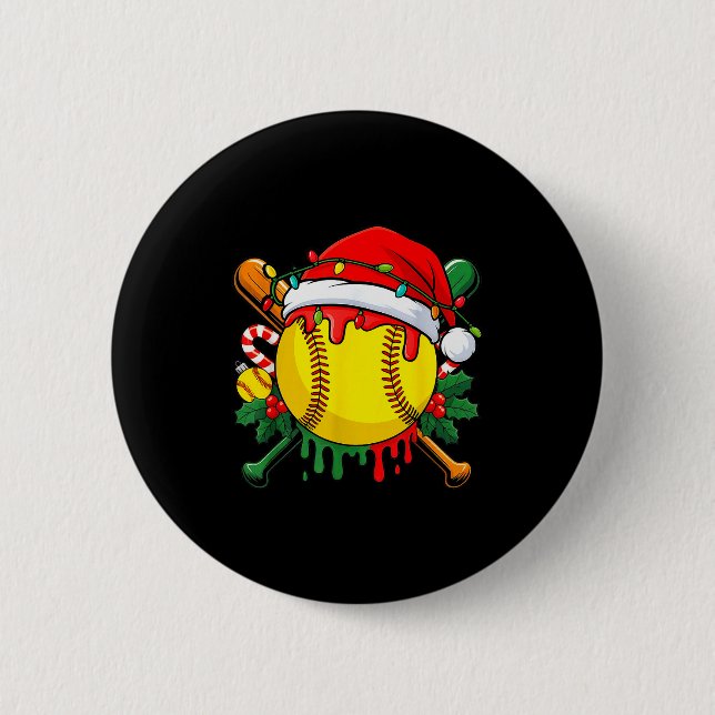 Softball Ball Santa Hut Weihnachten Softball Drip  Button (Vorderseite)