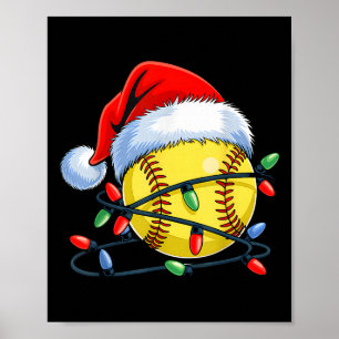 Softball Ball Santa Hut Xmas Lustiger Weihnachten Poster