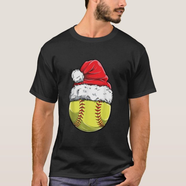 Softball Ball Weihnachtsmädchen Funny Xmas Hat T-Shirt (Vorderseite)