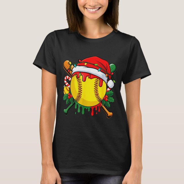 Softball Ball Weihnachtsmann Hut Weihnachten Softb T-Shirt (Vorderseite)