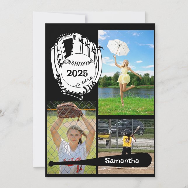 Softball/Baseball 3 Foto Collage Black Ankündigung (Vorderseite)