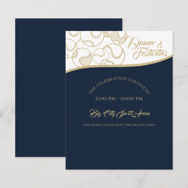Softball Baseball Gold Celebration Einladung (Vorne/Hinten)