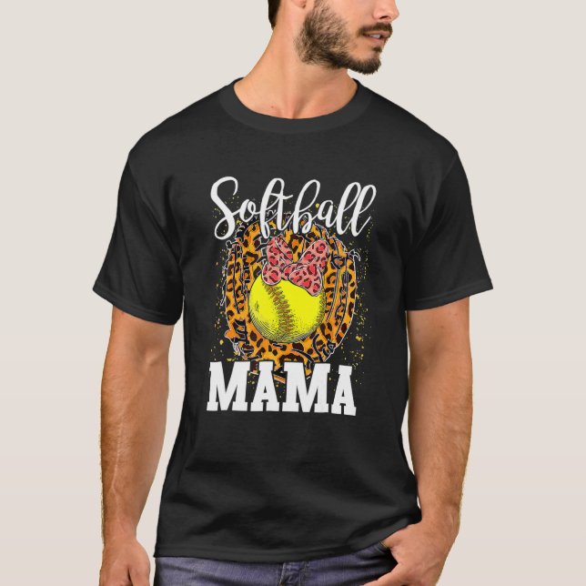Softball Baseball Mama Leopard Teeball Mama Mother T-Shirt (Vorderseite)