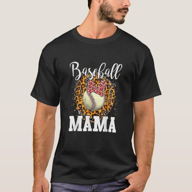 Softball Baseball Mama Leopard Teeball Mama Mother T-Shirt (Vorderseite)